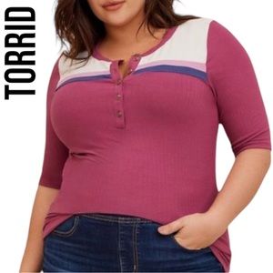 Torrid Super Soft Rib Color Block Henley Short Elbow Sleeve Tee ~ Size 2X